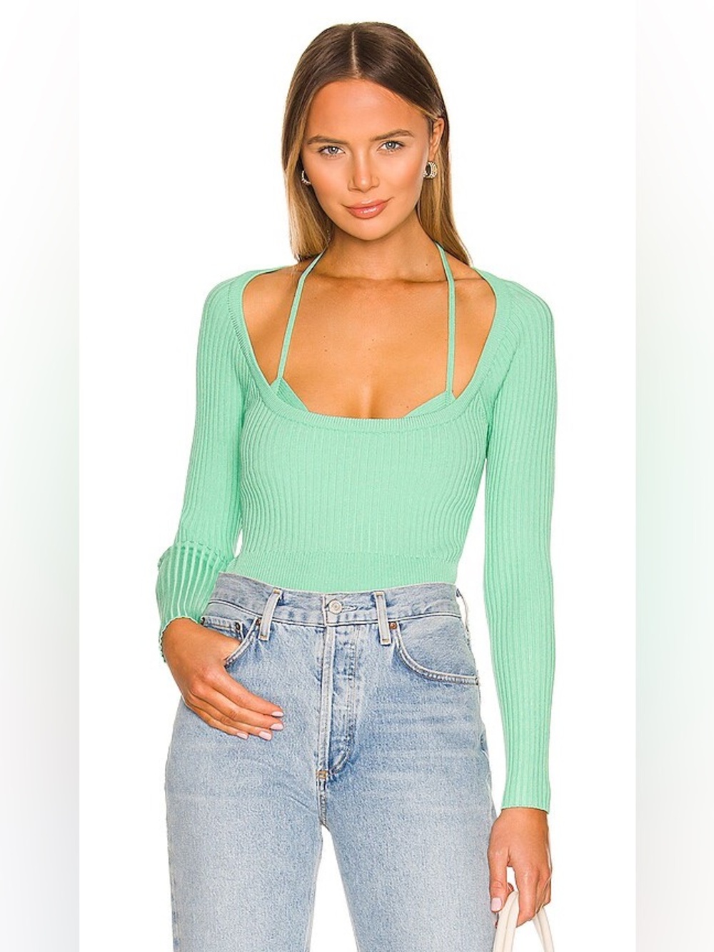 Jonathan Simkhai mint green scoop neck top